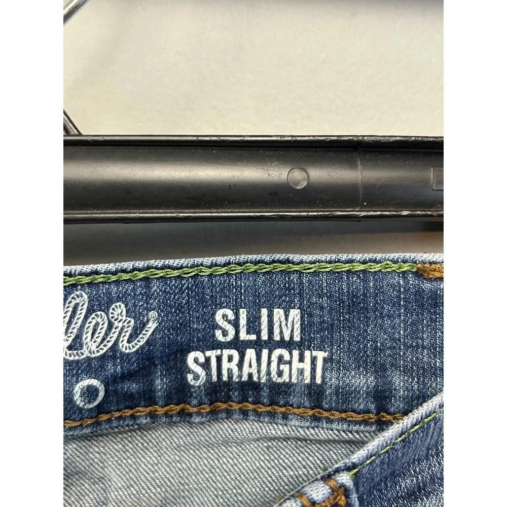 Wrangler Jeans Mens 36x32 Blue Wrangler Retro Slim Straight Distressed Denim